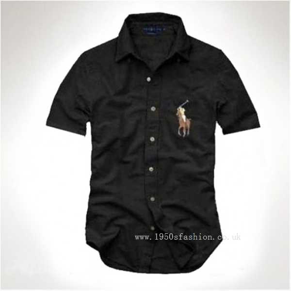 Ralph Lauren Men's Big Pony Short Sleeved Shirts Black(Discount,Serenity ,Wholesale prices,flare sleeve)